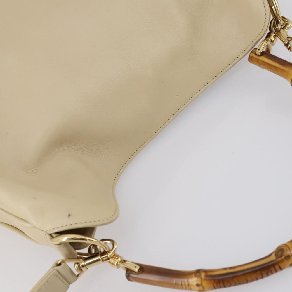 GUCCI Bamboo Hand Bag Leather 2way Beige Gold 001 1638 Auth ep11454 - Picture 6 of 16